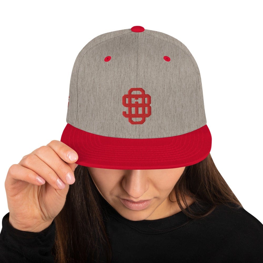 Printful Heather Grau/ Rot Vintage SoB - Snapback-Cap E-Bike-Community