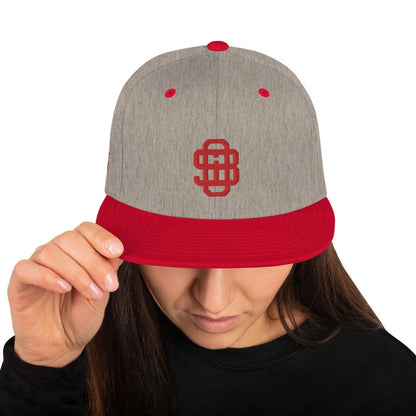 Printful Heather Grau/ Rot Vintage SoB - Snapback-Cap E-Bike-Community