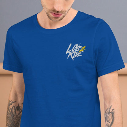 Printful True Royal / S Love 2 Ride gesticktes - Kurzärmeliges Unisex-T-Shirt E-Bike-Community