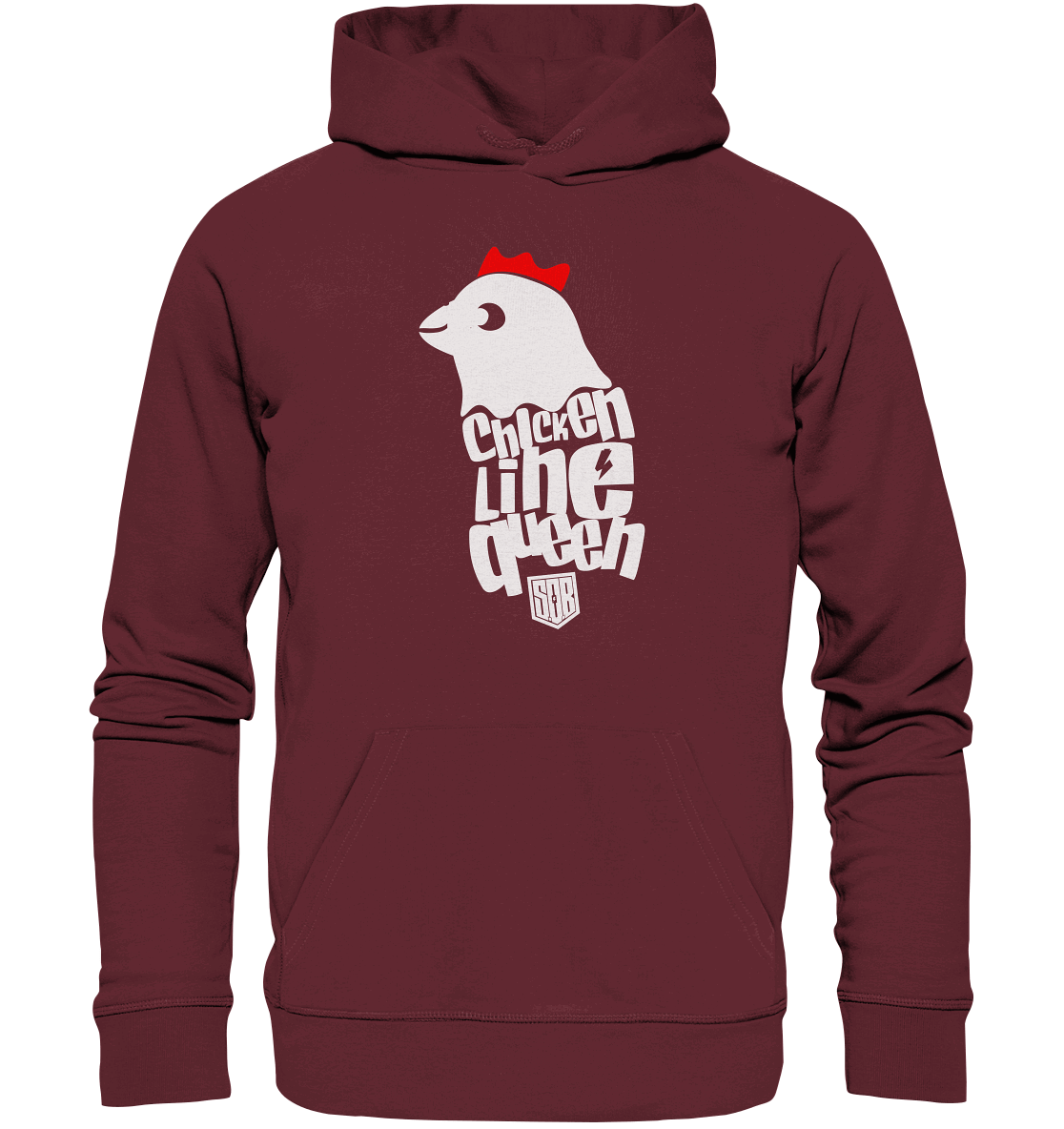 Shirtigo Hoodies Burgundy / XS Chicken Line - Queen Weiß - Organic Hoodie E-Bike-Community