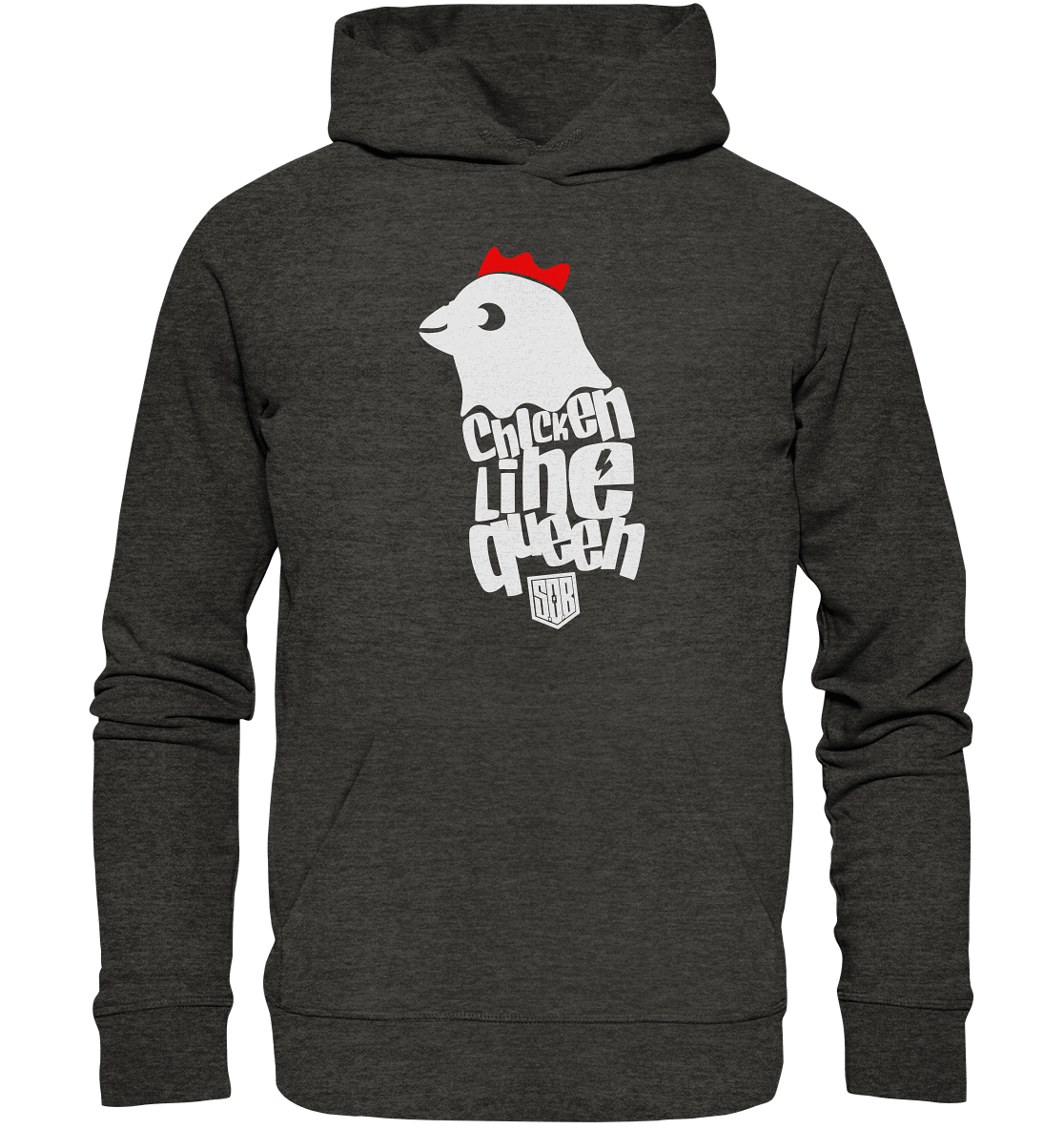 Shirtigo Hoodies Dark Heather Grey / XS Chicken Line - Queen Weiß - Organic Hoodie E-Bike-Community