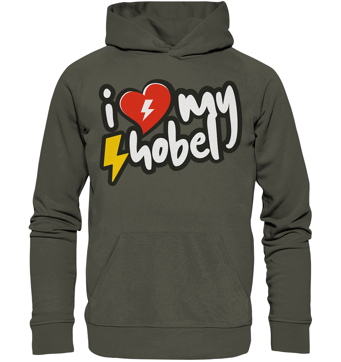 Shirtigo Hoodies Khaki / XS I Love my Hobel - (Flip Label) - Organic Basic Hoodie E-Bike-Community