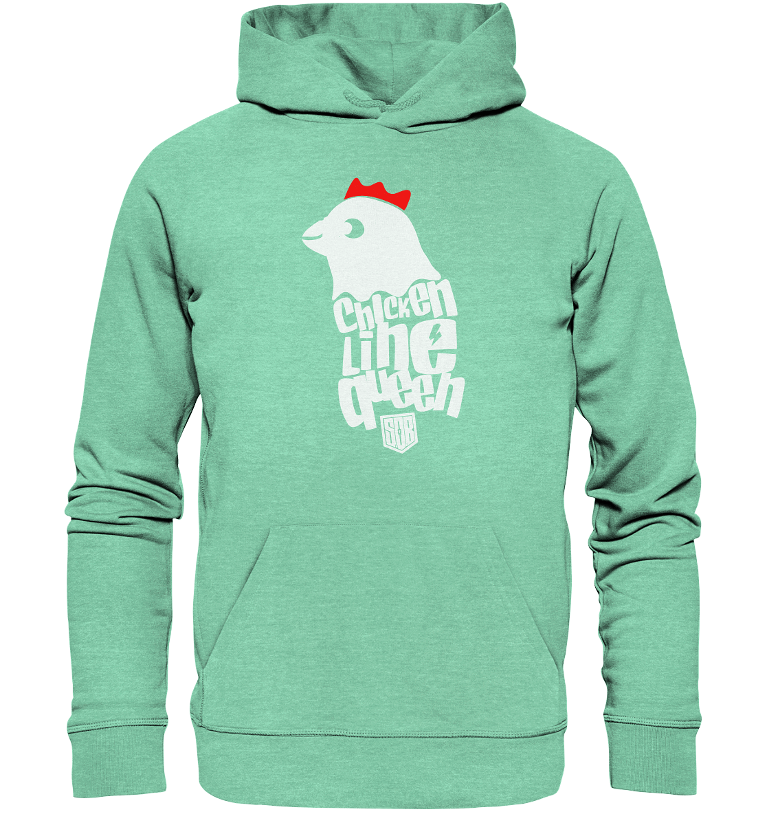 Shirtigo Hoodies Mid Heather Green / XS Chicken Line - Queen Weiß - Organic Hoodie E-Bike-Community