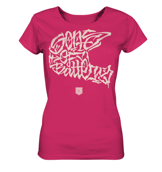 Shirtigo Lady-Shirts Raspberry / S The Power of Movement - Front Print - Ladies Organic Shirt (Flip Label) E-Bike-Community