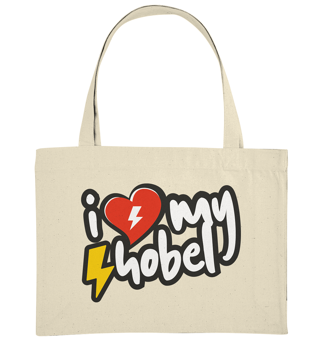 Shirtigo Taschen Natural / ca. 49x37 I Love my Hobel - (Flip Label) - Organic Shopping-Bag E-Bike-Community