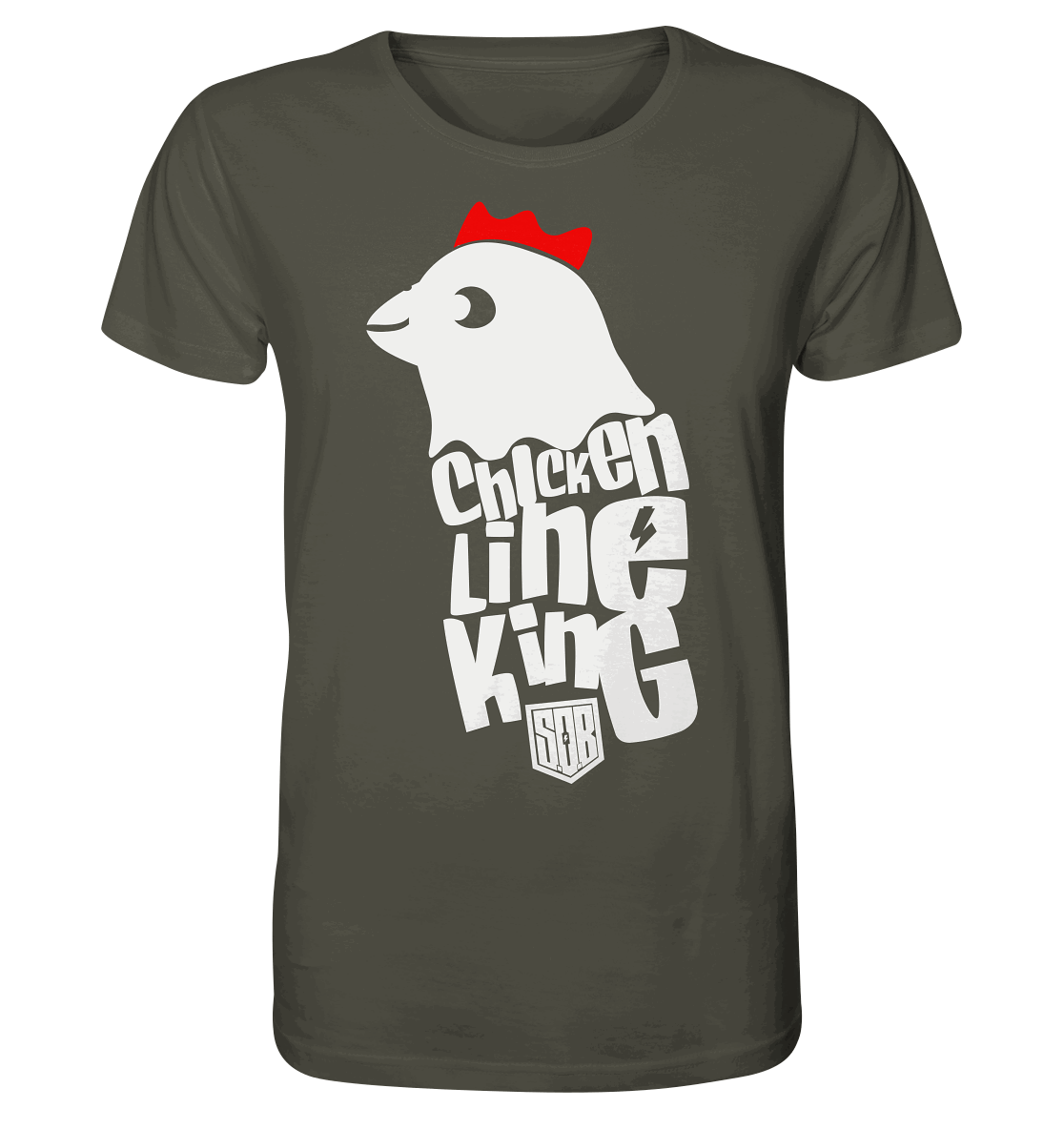 Shirtigo Unisex-Shirts Khaki / XS Chicken Line - King - Weiß - Organic Shirt E-Bike-Community