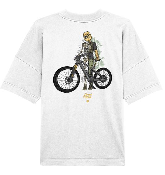 Shirtigo Unisex-Shirts White / XS Shred or Alive - Backprint - Organic Oversize Shirt (Flip Label) E-Bike-Community