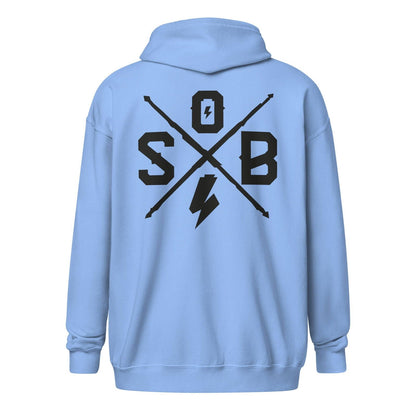 Sons of Battery® - E-MTB Brand & Community Carolina-Blau / S Cross - Unisex Heavy-Blend Zip Hoodie E-Bike-Community