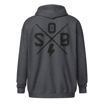 Sons of Battery® - E-MTB Brand & Community Dunkles Heather / S Cross - Unisex Heavy-Blend Zip Hoodie E-Bike-Community