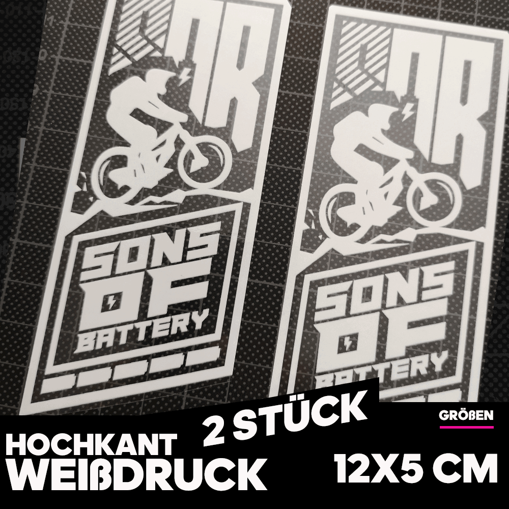 Sons of Battery - E-MTB Brand & Community Folien Laminierter Weißdruck Transparent Sticker ( 12 x 5 cm) - SoB - E-Bike-Community