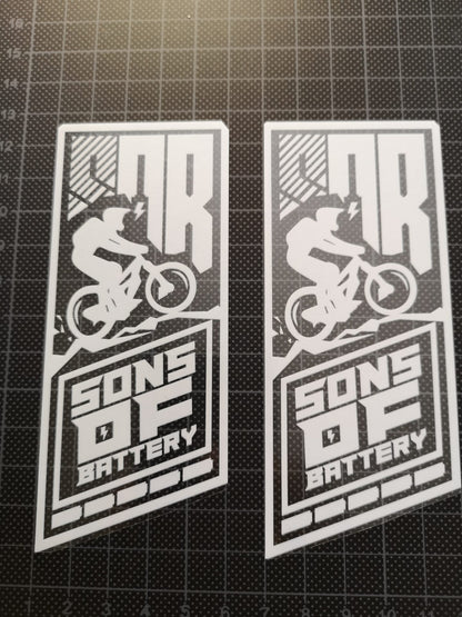 Sons of Battery - E-MTB Brand & Community Folien Laminierter Weißdruck Transparent Sticker ( 12 x 5 cm) - SoB - E-Bike-Community