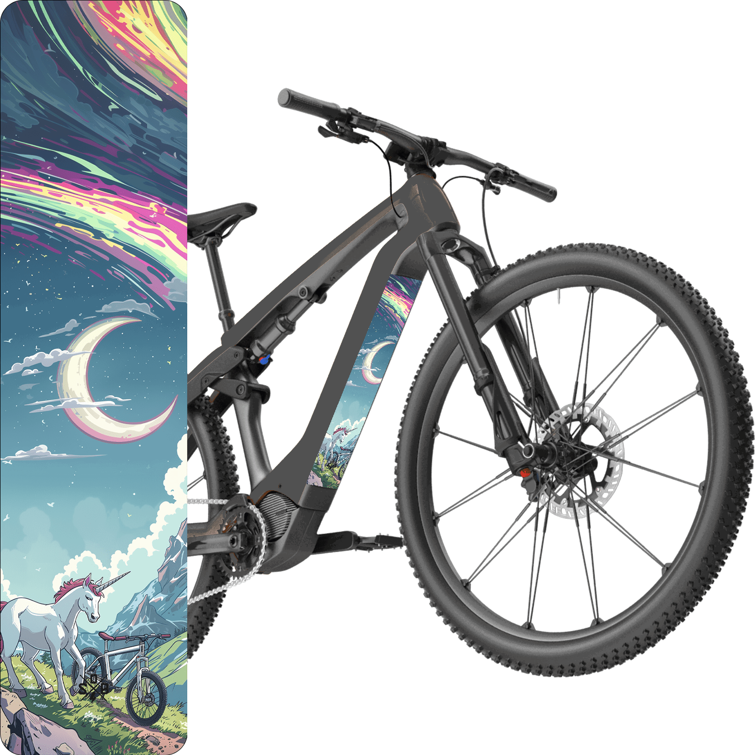 Sons of Battery® - E-MTB Brand & Community Folien & Sticker 60 cm x 14 cm Einhorn -  Akku Abdeckung Cover Universal / Schutzfolie / Unterrohr für alle E-Bikes auch Cube 750 wh oder 625 wh E-Bike-Community