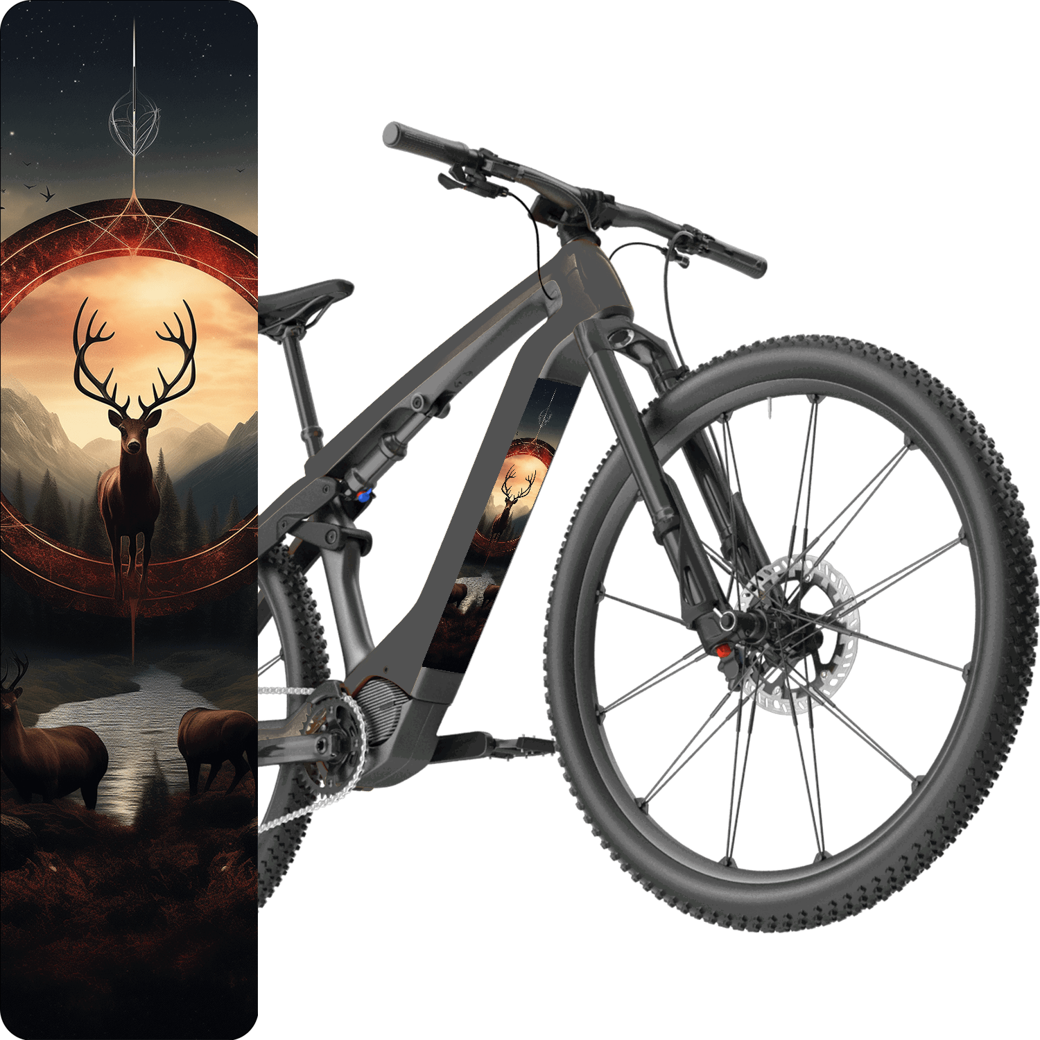 Sons of Battery® - E-MTB Brand & Community Folien & Sticker 60 cm x 14 cm Hirsch - Rotwild -  Akku Abdeckung Cover Universal / Schutzfolie / Unterrohr für alle E-Bikes auch Cube 750 wh oder 625 wh E-Bike-Community