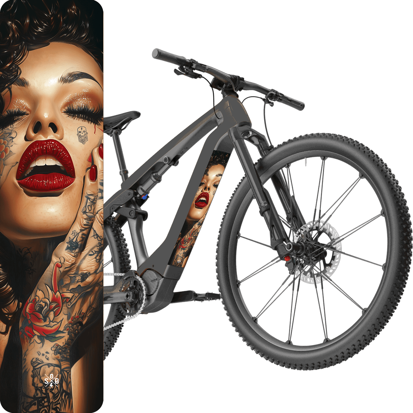 Sons of Battery® - E-MTB Brand & Community Folien & Sticker Bad Chick -  Akku Sticker Abdeckung Cover Universal / Schutzfolie / Unterrohr für alle E-Bikes auch Cube 750 wh oder 625 wh E-Bike-Community