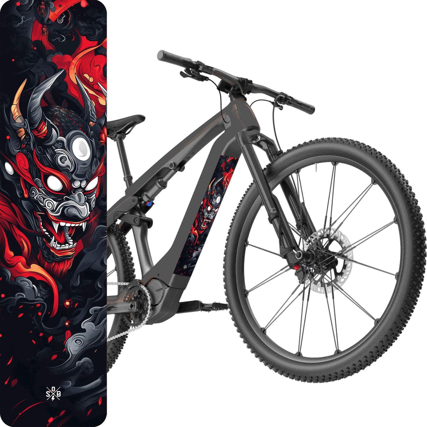 Sons of Battery® - E-MTB Brand & Community Folien & Sticker Hannya Daemon 1 -  Akku Sticker Abdeckung Cover Universal / Schutzfolie / Unterrohr für alle E-Bikes auch Cube 750 wh oder 625 wh E-Bike-Community