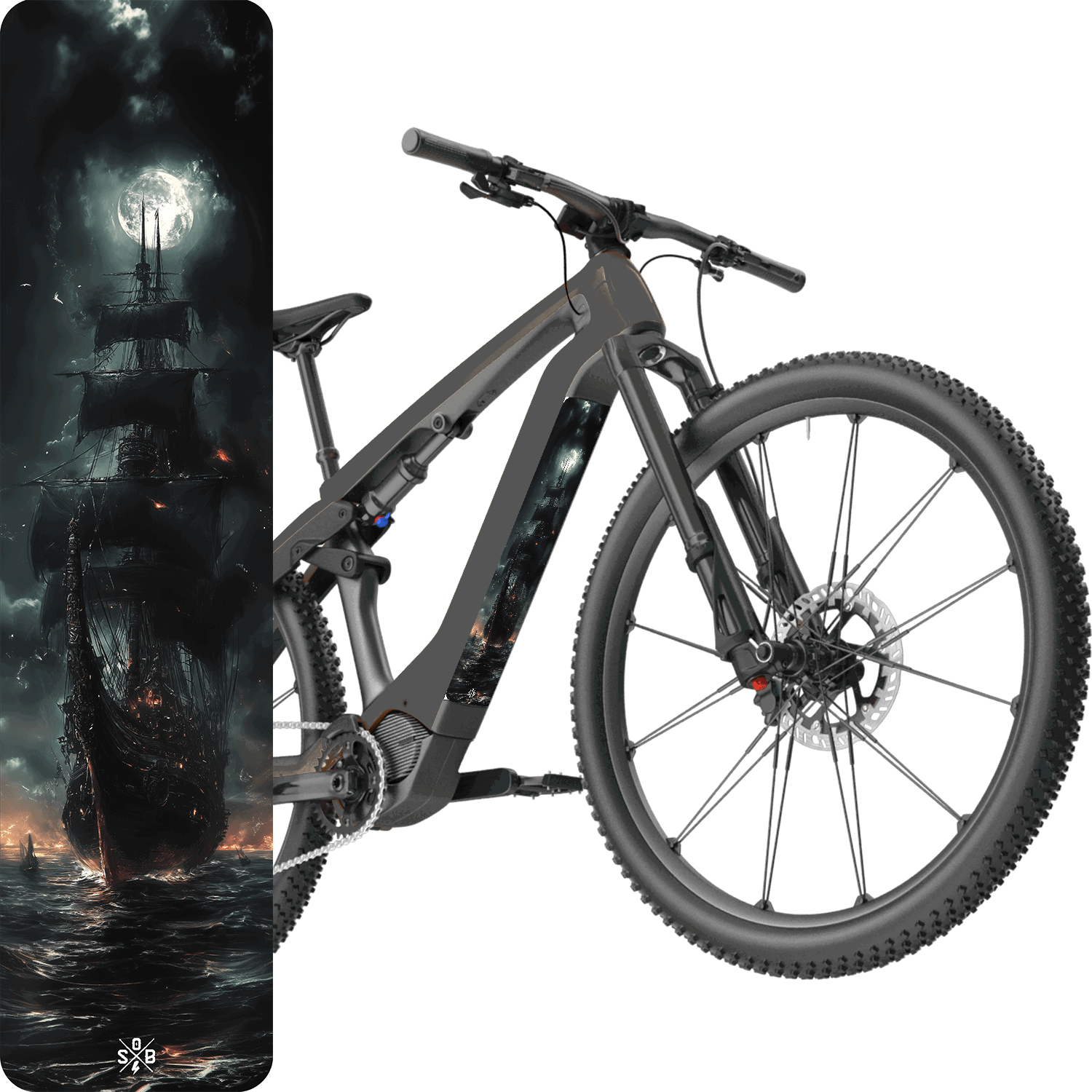 Sons of Battery® - E-MTB Brand & Community Folien & Sticker Piratenboot -  Akku Sticker Abdeckung Cover Universal / Schutzfolie / Unterrohr für alle E-Bikes auch Cube 750 wh oder 625 wh E-Bike-Community