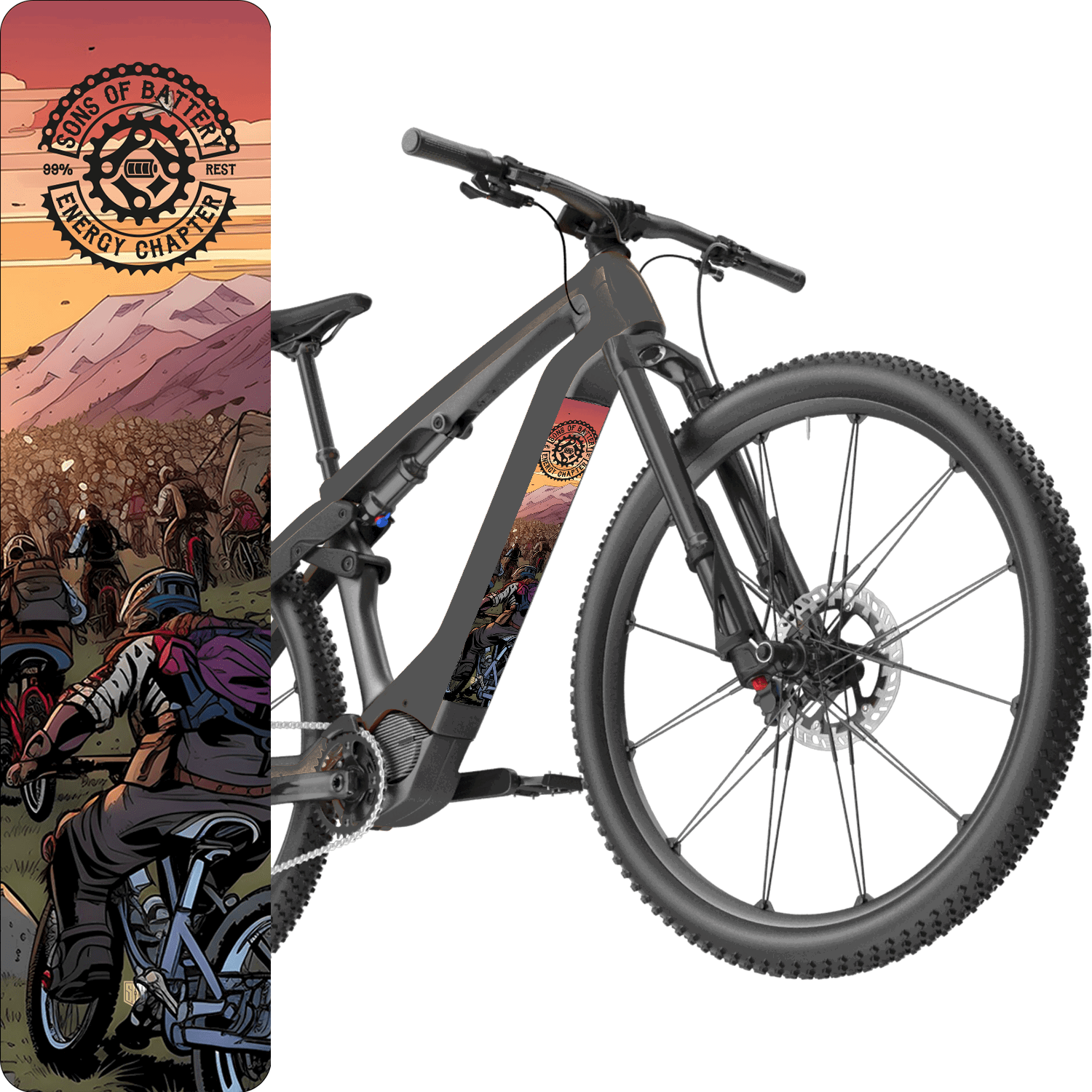 Sons of Battery® - E-MTB Brand & Community Folien & Sticker SOB Community -  Akku Abdeckung Cover Universal / Schutzfolie / Unterrohr für alle E-Bikes auch Cube 750 wh oder 625 wh E-Bike-Community