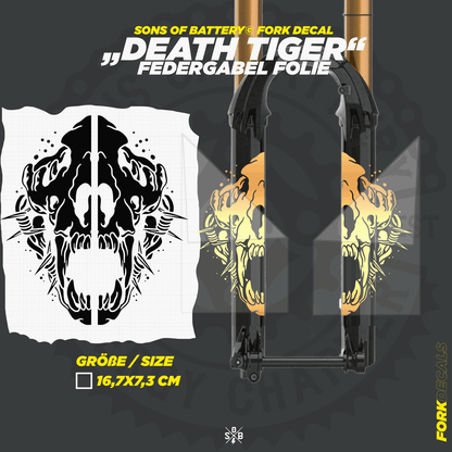 Sons of Battery - E-MTB Brand & Community Folien und Sticker HxB: 18 x 7 cm / Gold Death Tiger - Federgabel Vinyl Aufkleber E-Bike-Community