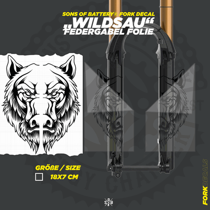 Sons of Battery - E-MTB Brand & Community Folien und Sticker HxB: 18 x 7 cm / Schwarz Wildsau - Federgabel Vinyl Aufkleber E-Bike-Community