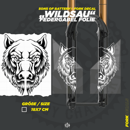 Sons of Battery - E-MTB Brand & Community Folien und Sticker HxB: 18 x 7 cm / Weiß Wildsau - Federgabel Vinyl Aufkleber E-Bike-Community