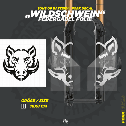 Sons of Battery - E-MTB Brand & Community Folien und Sticker HxB: 18 x 8 cm / Chrom Wildschwein - Federgabel Vinyl Aufkleber E-Bike-Community