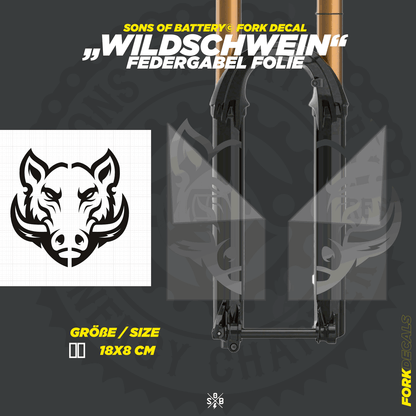 Sons of Battery - E-MTB Brand & Community Folien und Sticker HxB: 18 x 8 cm / Grau Wildschwein - Federgabel Vinyl Aufkleber E-Bike-Community