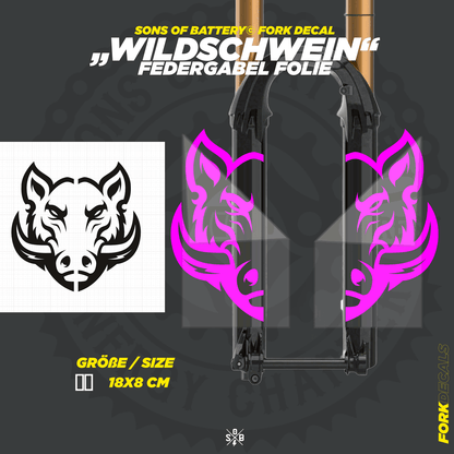 Sons of Battery - E-MTB Brand & Community Folien und Sticker HxB: 18 x 8 cm / Neonpink Wildschwein - Federgabel Vinyl Aufkleber E-Bike-Community