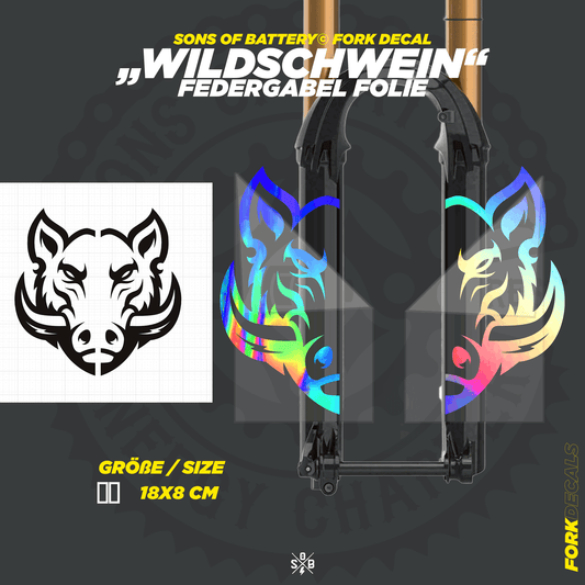 Sons of Battery - E-MTB Brand & Community Folien und Sticker HxB: 18 x 8 cm / Rainbow Wildschwein - Federgabel Vinyl Aufkleber E-Bike-Community