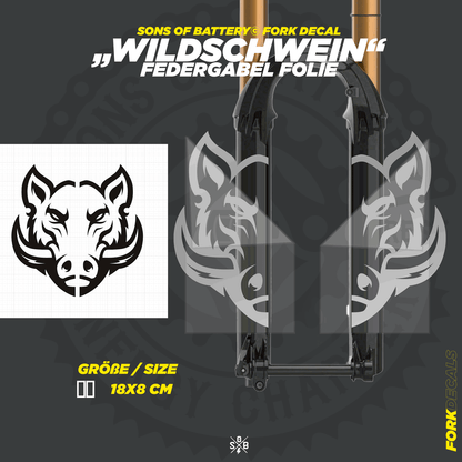 Sons of Battery - E-MTB Brand & Community Folien und Sticker HxB: 18 x 8 cm / Silber Wildschwein - Federgabel Vinyl Aufkleber E-Bike-Community