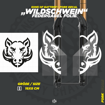 Sons of Battery - E-MTB Brand & Community Folien und Sticker HxB: 18 x 8 cm / Weiß Wildschwein - Federgabel Vinyl Aufkleber E-Bike-Community