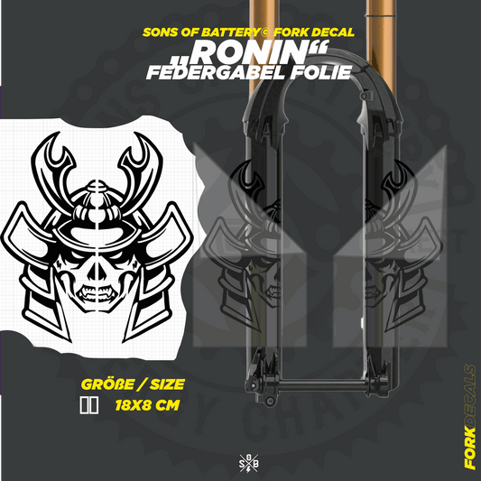 Sons of Battery - E-MTB Brand & Community Folien und Sticker HxB: 18 x  cm / Schwarz RONIN - Federgabel Vinyl Aufkleber E-Bike-Community