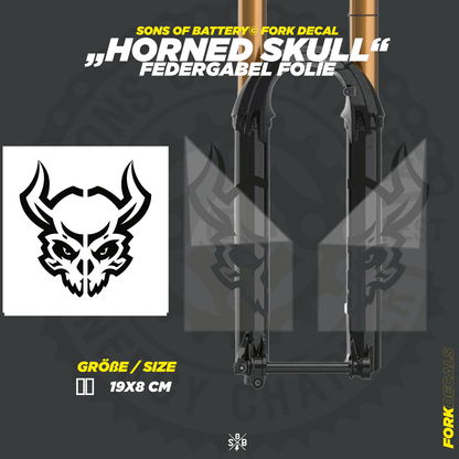 Sons of Battery - E-MTB Brand & Community Folien und Sticker HxB: 19 x 8 cm / Grau Horned Skull - Federgabel Vinyl Aufkleber E-Bike-Community