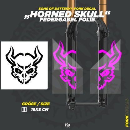 Sons of Battery - E-MTB Brand & Community Folien und Sticker HxB: 19 x 8 cm / Neonpink Horned Skull - Federgabel Vinyl Aufkleber E-Bike-Community