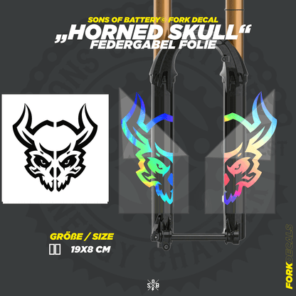 Sons of Battery - E-MTB Brand & Community Folien und Sticker HxB: 19 x 8 cm / Rainbow Horned Skull - Federgabel Vinyl Aufkleber E-Bike-Community