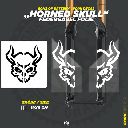 Sons of Battery - E-MTB Brand & Community Folien und Sticker HxB: 19 x 8 cm / Weiß Horned Skull - Federgabel Vinyl Aufkleber E-Bike-Community