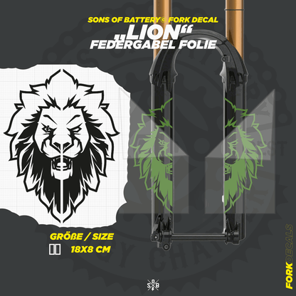 Sons of Battery - E-MTB Brand & Community Folien und Sticker HxB: 21 x 8 cm / Olivegrün Lion - Federgabel Vinyl Aufkleber E-Bike-Community