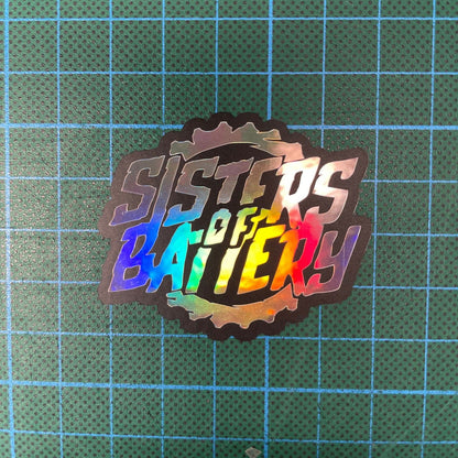 Sons of Battery® - E-MTB Brand & Community Folien und Sticker Sisters of Battery Signature (4.3x5.2 cm) Holografische / Oilslick Effekt Sticker  - SoB - E-Bike-Community