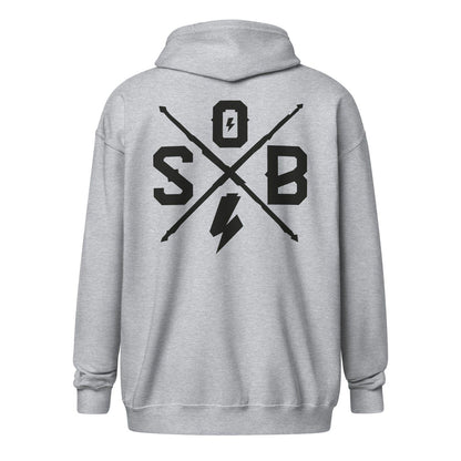 Sons of Battery® - E-MTB Brand & Community Sportgrau / S Cross - Unisex Heavy-Blend Zip Hoodie E-Bike-Community