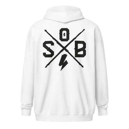 Sons of Battery® - E-MTB Brand & Community Weiß / S Cross - Unisex Heavy-Blend Zip Hoodie E-Bike-Community