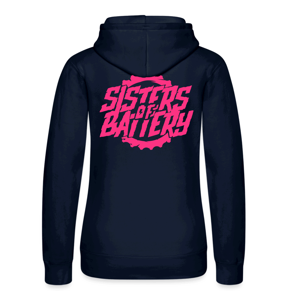 SPOD Frauen Kapuzen Sweater von Russell 2 Seiten Cross / Sisters Neonpink - Frauen Kapuzen Sweater von Russell E-Bike-Community