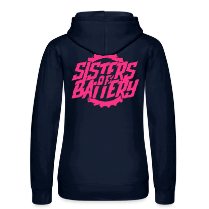 SPOD Frauen Kapuzen Sweater von Russell 2 Seiten Cross / Sisters Neonpink - Frauen Kapuzen Sweater von Russell E-Bike-Community