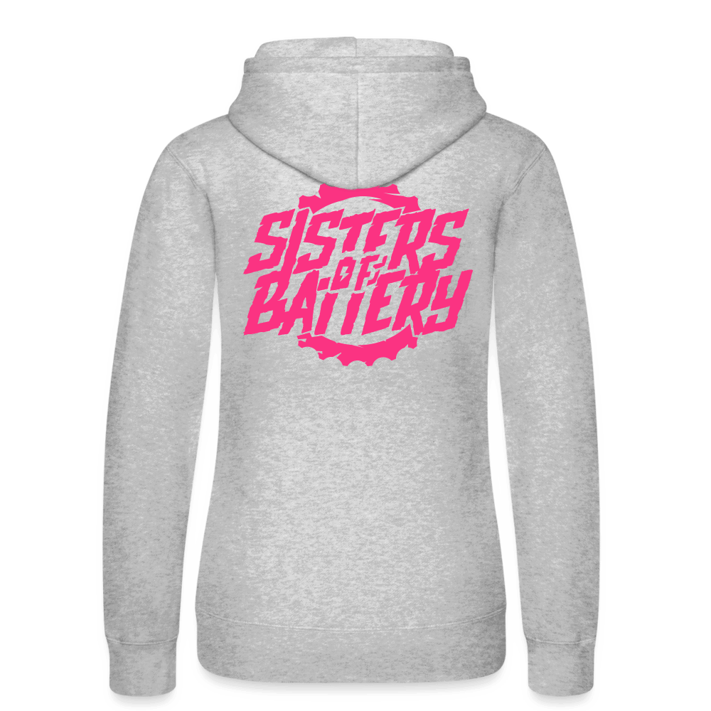 SPOD Frauen Kapuzen Sweater von Russell Grau meliert / XS 2 Seiten Cross / Sisters Neonpink - Frauen Kapuzen Sweater von Russell E-Bike-Community