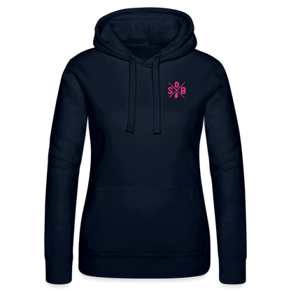 SPOD Frauen Kapuzen Sweater von Russell Navy / XS 2 Seiten Cross / Sisters Neonpink - Frauen Kapuzen Sweater von Russell E-Bike-Community