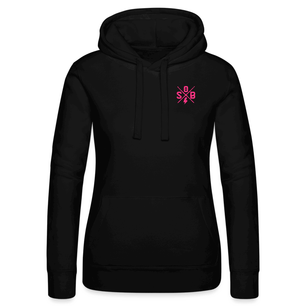 SPOD Frauen Kapuzen Sweater von Russell Schwarz / XS 2 Seiten Cross / Sisters Neonpink - Frauen Kapuzen Sweater von Russell E-Bike-Community