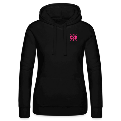 SPOD Frauen Kapuzen Sweater von Russell Schwarz / XS 2 Seiten Cross / Sisters Neonpink - Frauen Kapuzen Sweater von Russell E-Bike-Community