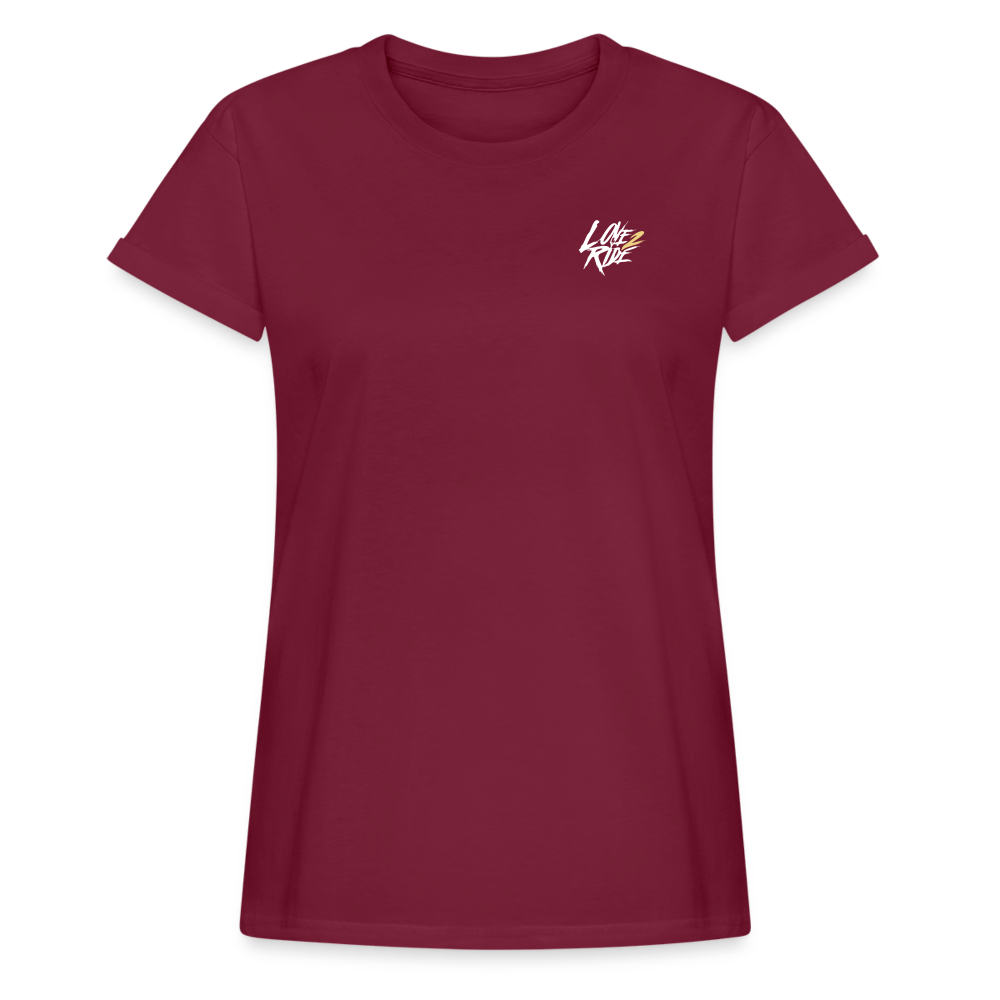 SPOD Frauen Oversize T-Shirt Bordeaux / S Love 2 Ride - Frauen Oversize T-Shirt E-Bike-Community