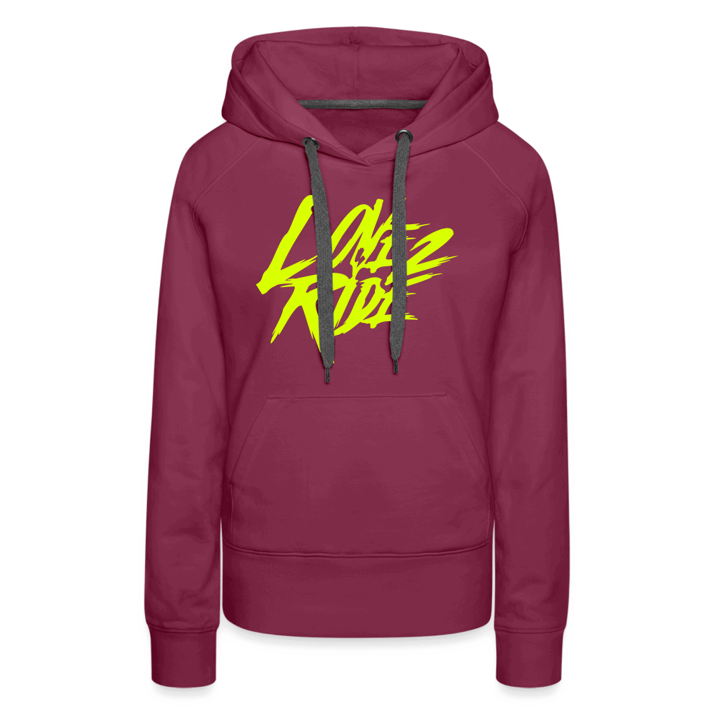 SPOD Frauen Premium Hoodie Bordeaux / S Love 2 Ride - Neongelb Frauen Premium Hoodie E-Bike-Community