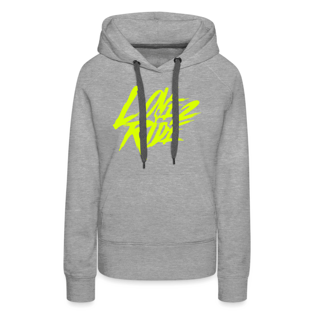 SPOD Frauen Premium Hoodie Grau meliert / S Love 2 Ride - Neongelb Frauen Premium Hoodie E-Bike-Community