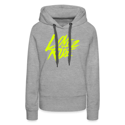 SPOD Frauen Premium Hoodie Grau meliert / S Love 2 Ride - Neongelb Frauen Premium Hoodie E-Bike-Community