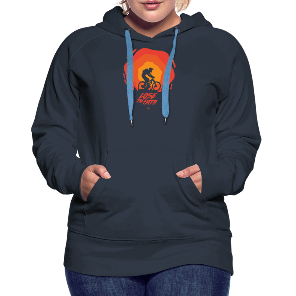 SPOD Frauen Premium Hoodie Navy / S LOSE THE PATH - CREATE YOUR OWN ADVENTURE! Woman Hoodie E-Bike-Community